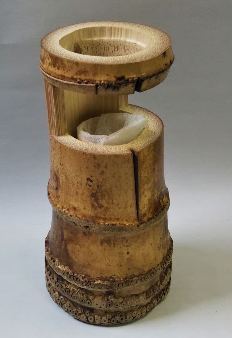 茶道具 花入 竹一重切 銘 吉祥 大徳寺 三玄院 長谷川寛州 在判 野々村淡完