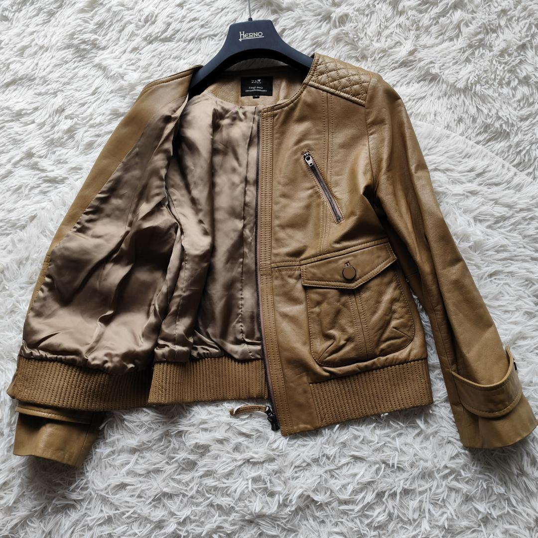 美品！23区 希少サイズ 48 5Lレザージャケット ブルゾン ラムレザー 茶