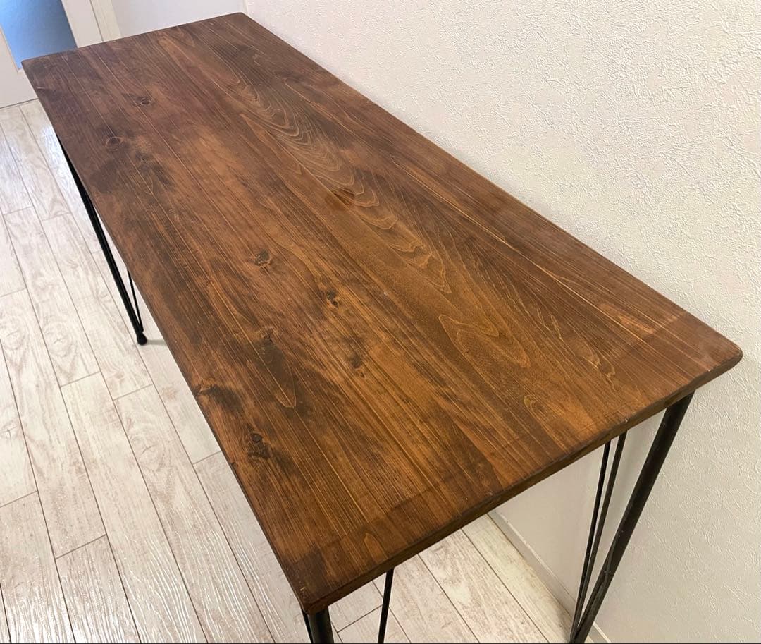 ヴィンテージ風 天然木 テーブル デスク 120×45 アンティーク アイアン脚
