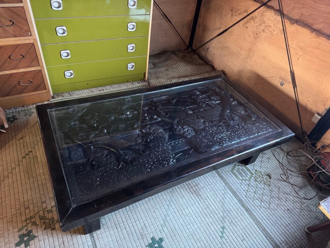 木彫 彫刻 ヴィンテージ ローテーブル 黒檀 センター リビング テーブル 座卓