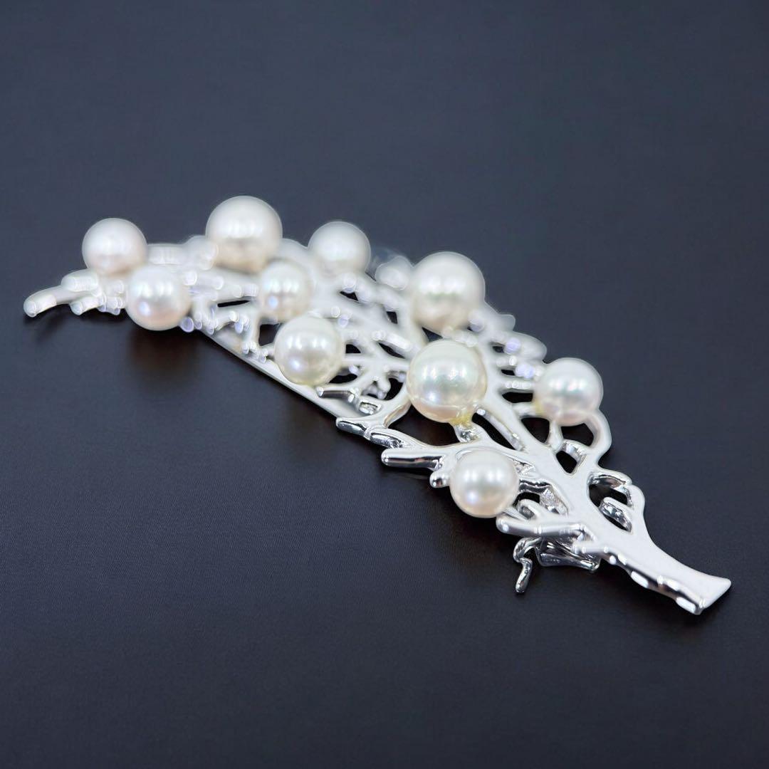 【未使用保管品】ミキモト　アコヤ　本真珠　パール　ブローチ　シルバー　リーフ