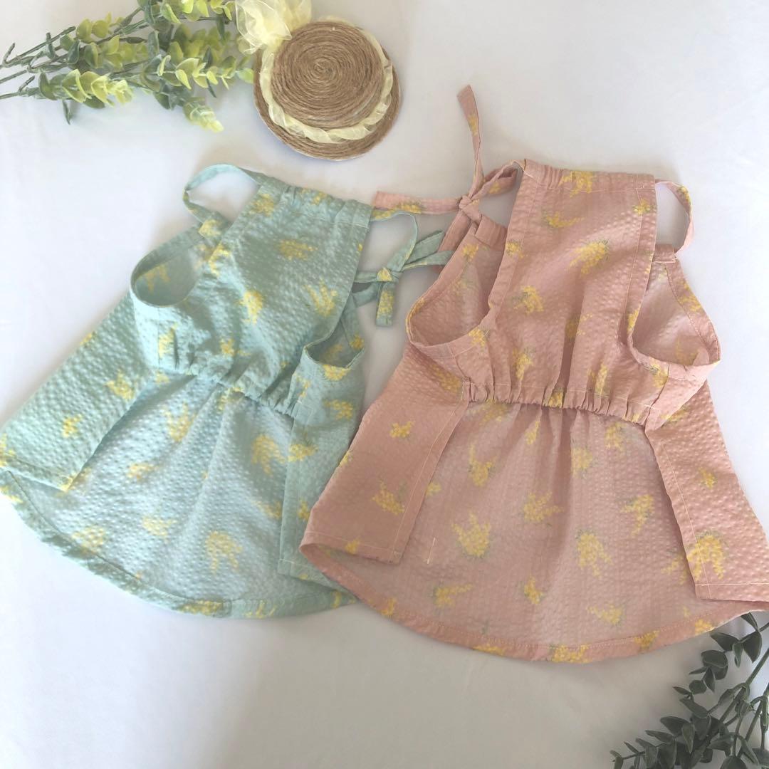 ハンドメイド　ミモザワンピース　オーダー小型犬