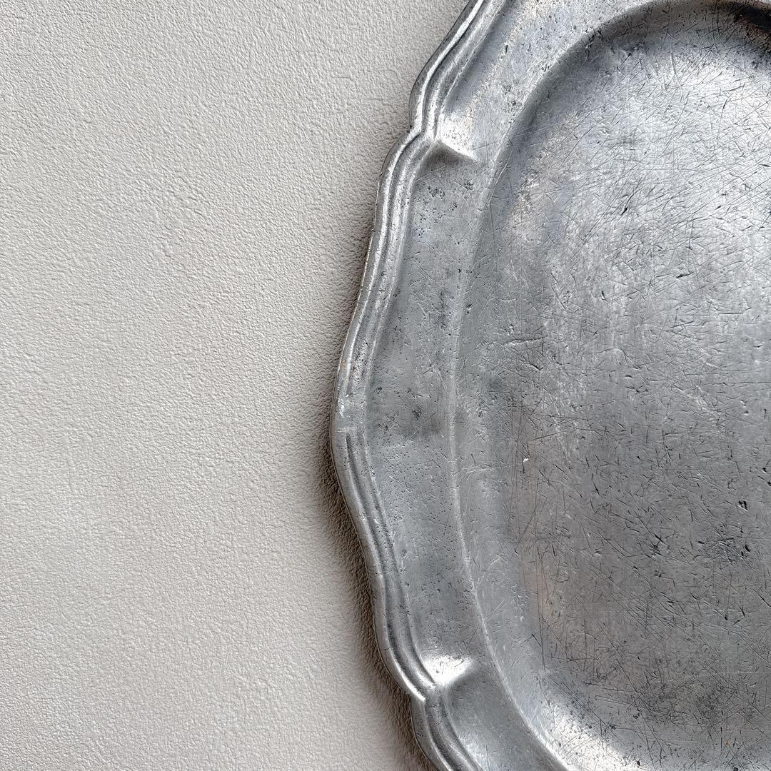 フランス アンティーク ピューター 花リム 大判 オーバルプレート 36cm