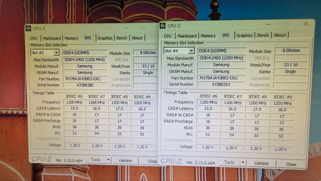 DDR4 8GBx2枚 16GB pc4-2400 動作確認済み ⑭