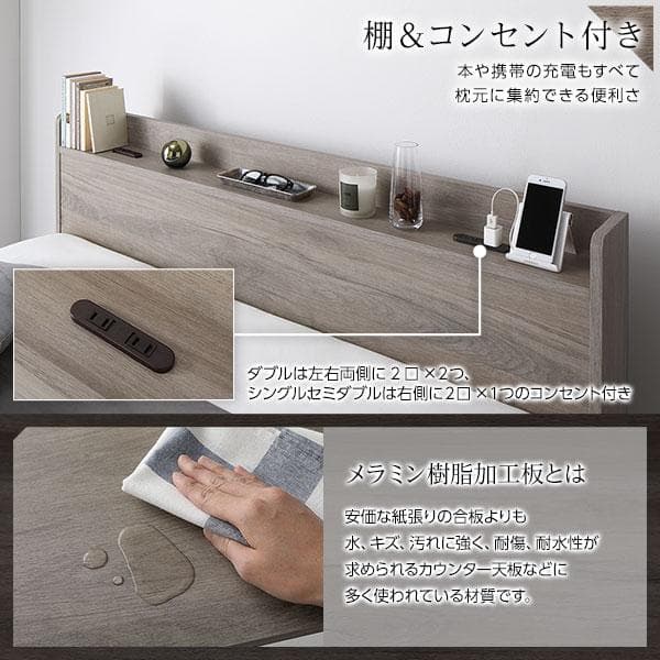 ベッド ダブル ベッドフレームのみ グレージュ 収納付き ds-2423289