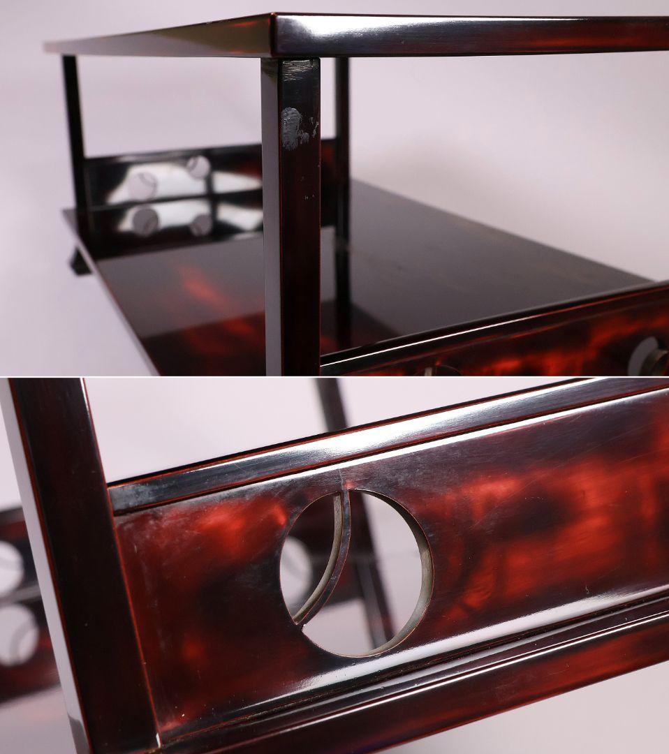 前端雅峯 二段卓 冠卓 曙塗 つぼつぼ透かし 月と草蒔絵 銀露 木製【MB53】