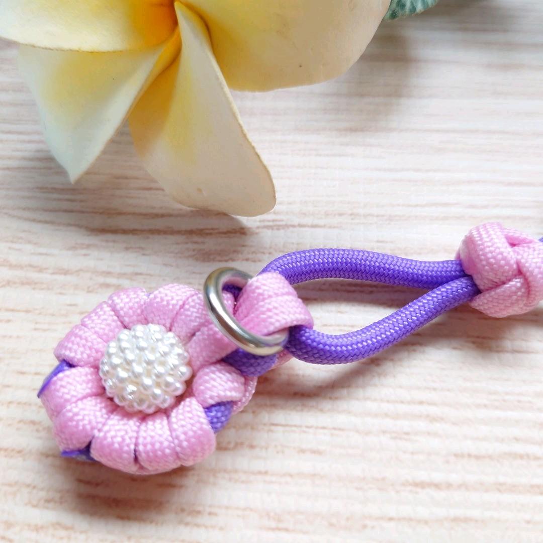 パラコードリード＆パラコード首輪　ハーフチョーク　大きめパールビーズ　№041