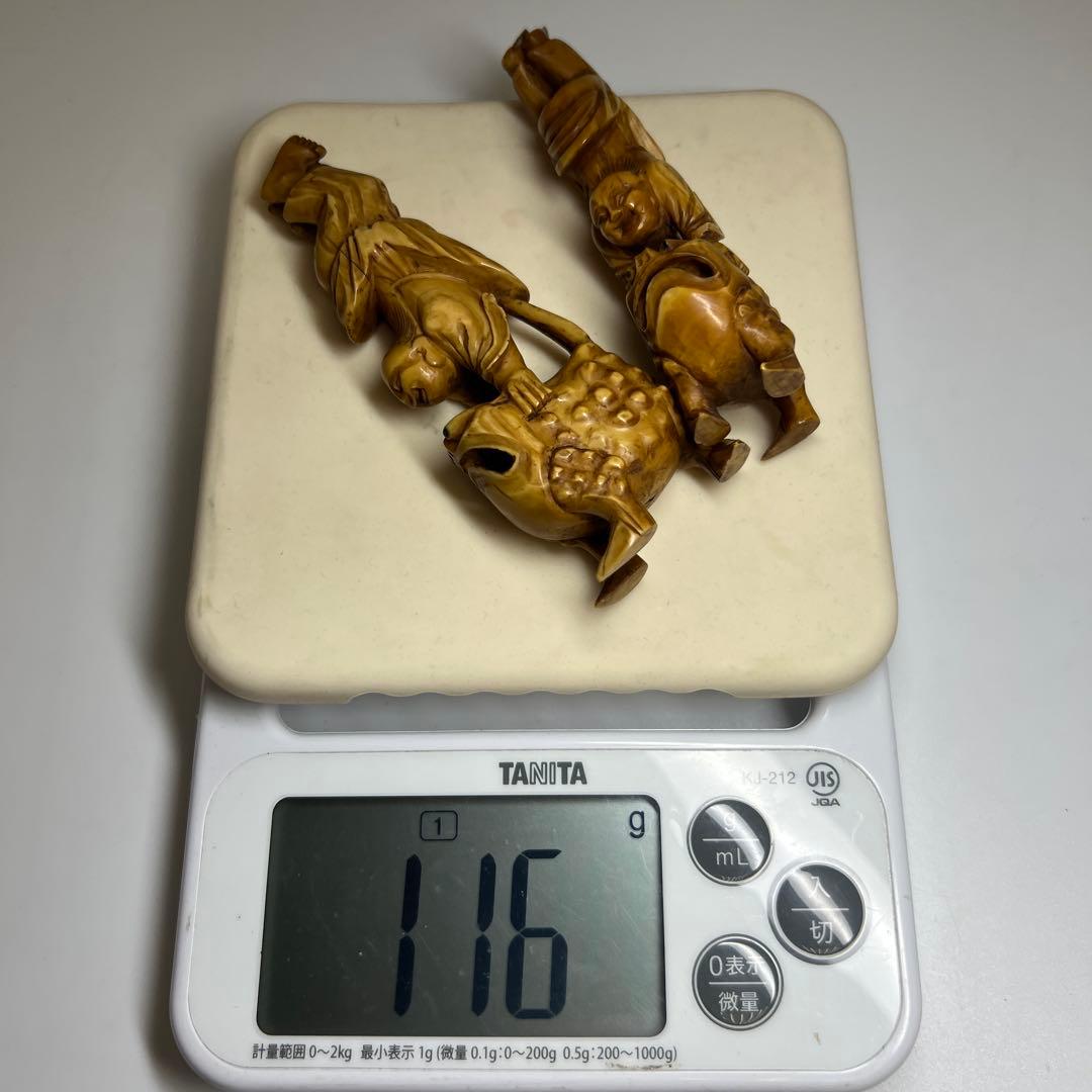極上ガマ仙人置物一対　116g、高約11.5/10.5㎝　東Y8-0106☆2F