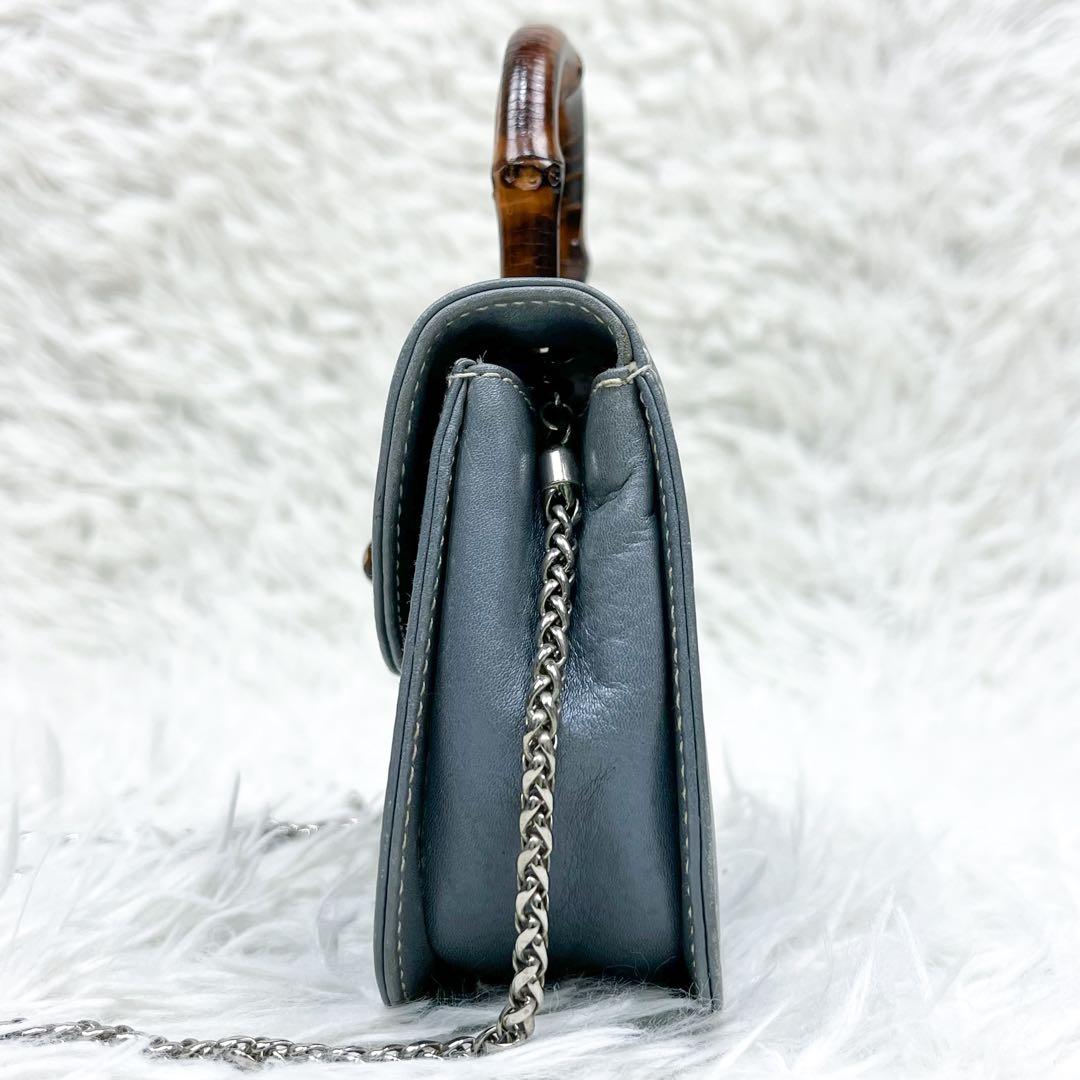 超希少 オールドグッチ バンブー ショルダーポーチ チェーンショルダー レザー