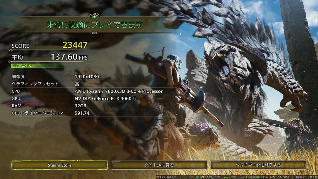 GG-RTX4060Ti-E8GB/OC/DF ベンチ測定結果有