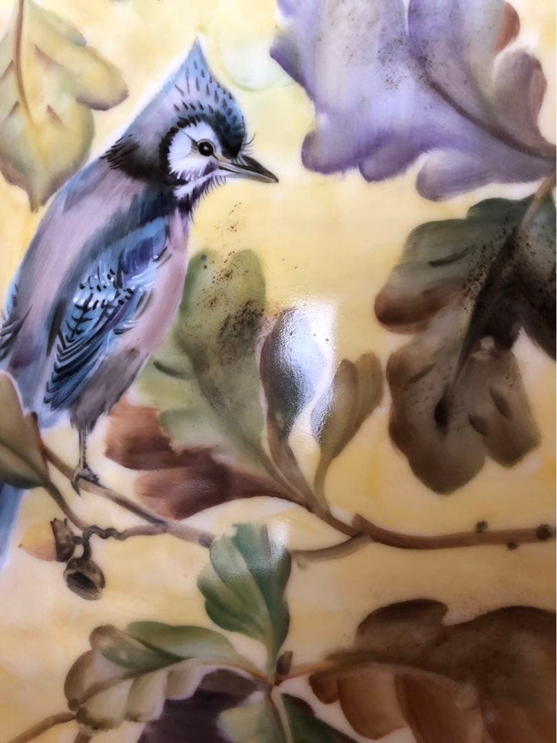 ノリタケ　陶版　額　アオカケス　ハンドペイント