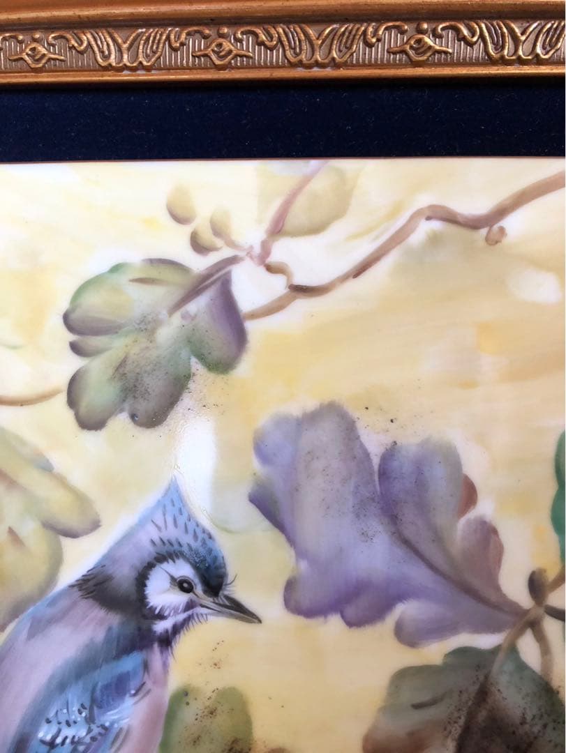 ノリタケ　陶版　額　アオカケス　ハンドペイント