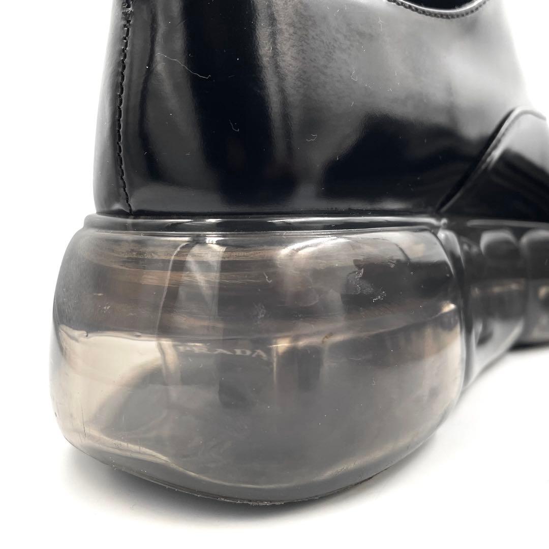 《超美品》プラダ プレーントゥ 厚底 エアーソール シューズ ブラック 黒系