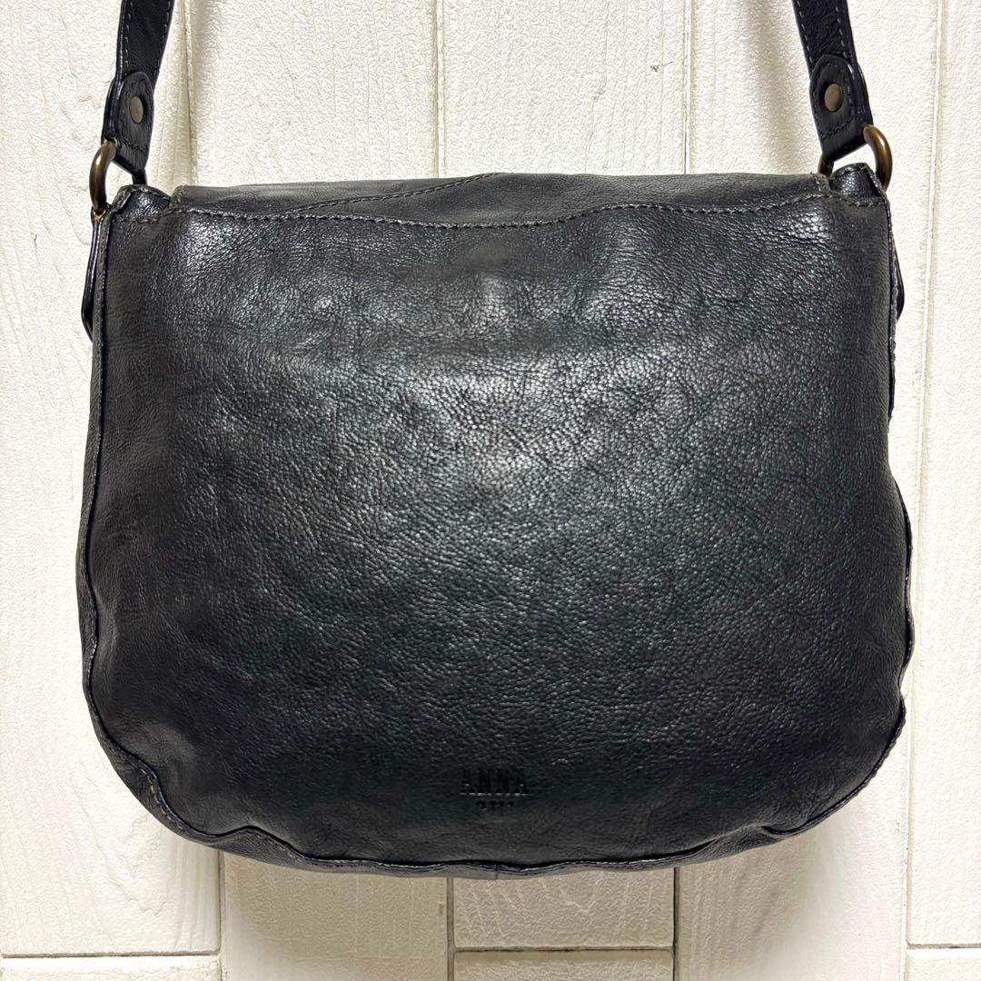 美品 ANASUI アナスイ ショルダーバッグ ローズウッド 本革 花柄 黒