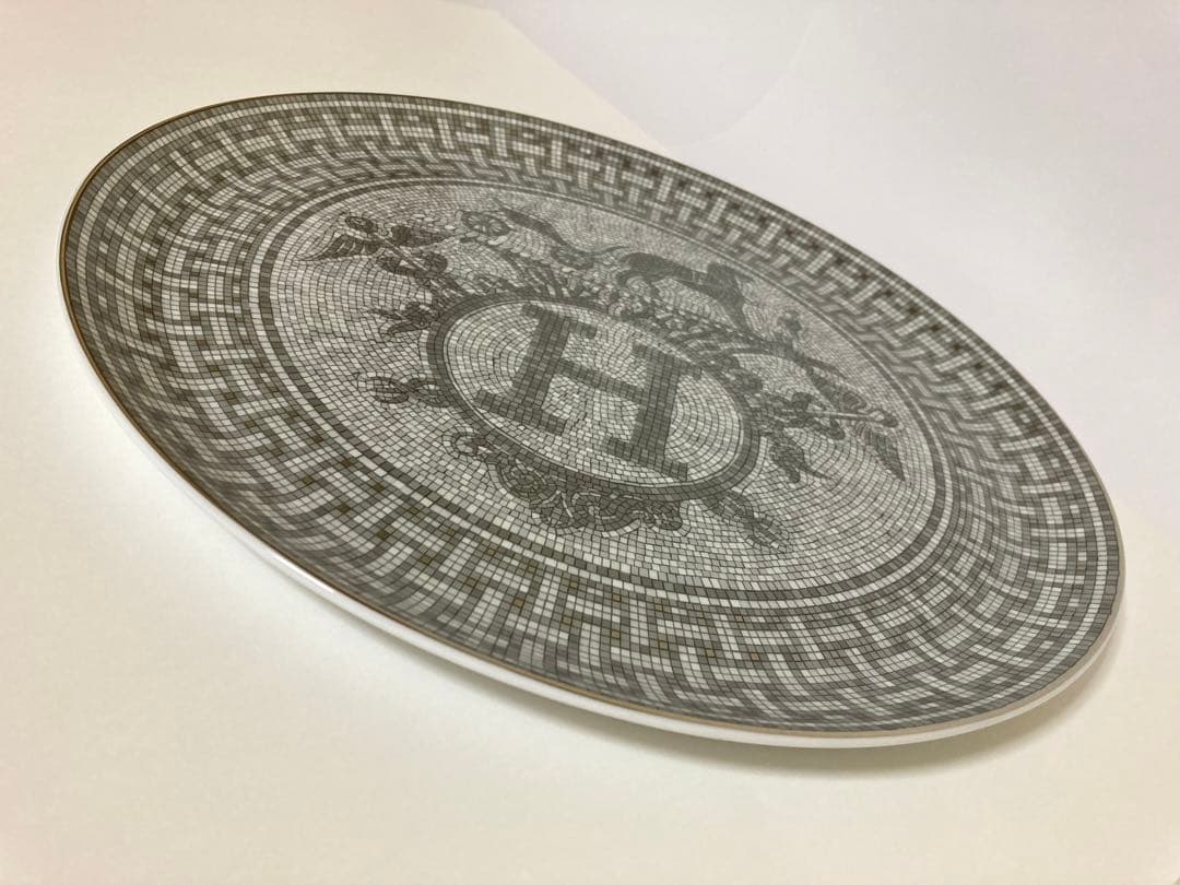 エルメス　HERMES食器　大皿プレートお皿　モザイク　プラチナ　タルトプレート