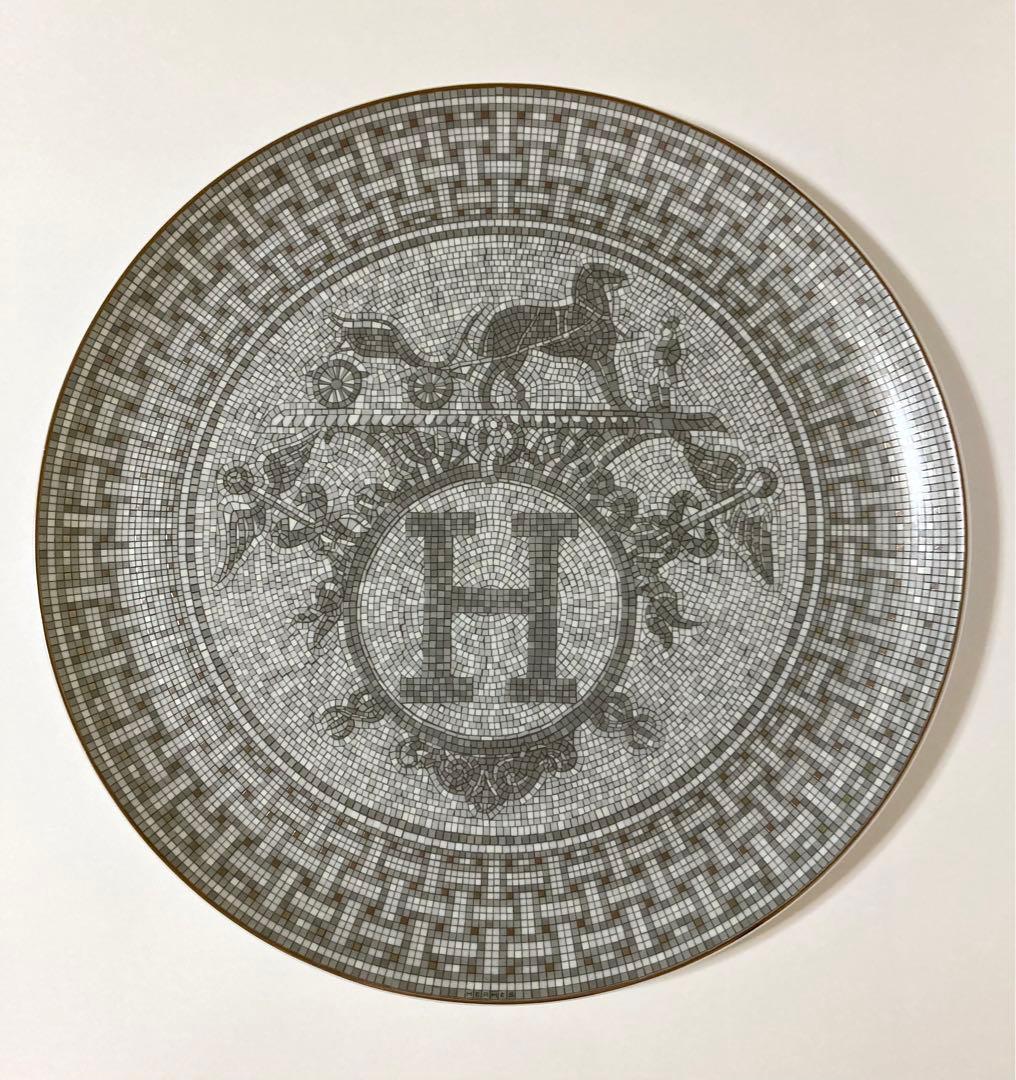 エルメス　HERMES食器　大皿プレートお皿　モザイク　プラチナ　タルトプレート