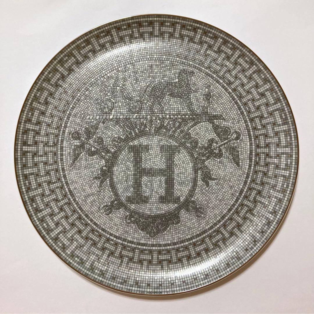 エルメス　HERMES食器　大皿プレートお皿　モザイク　プラチナ　タルトプレート