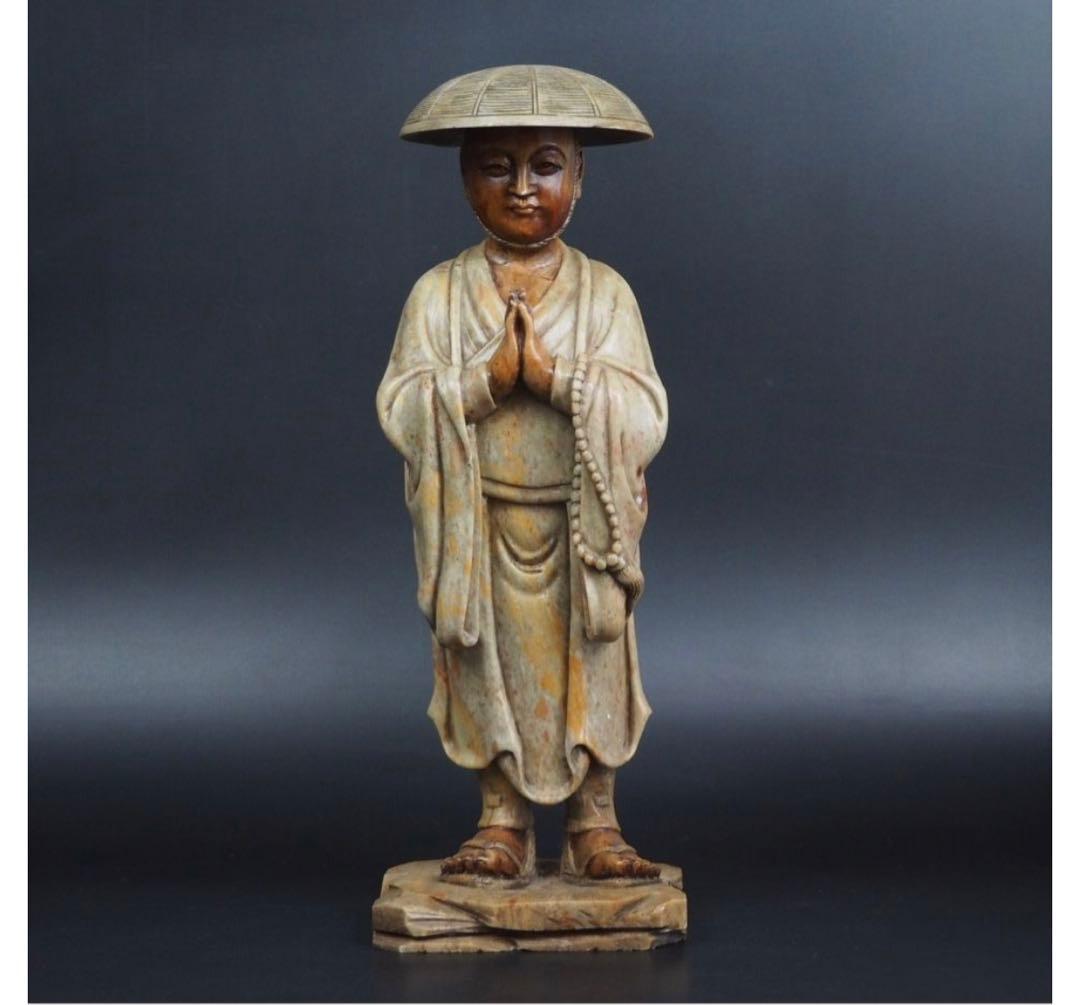 送料無料　寿山石細密彫刻　弘法大師像　高さ30ｃｍ