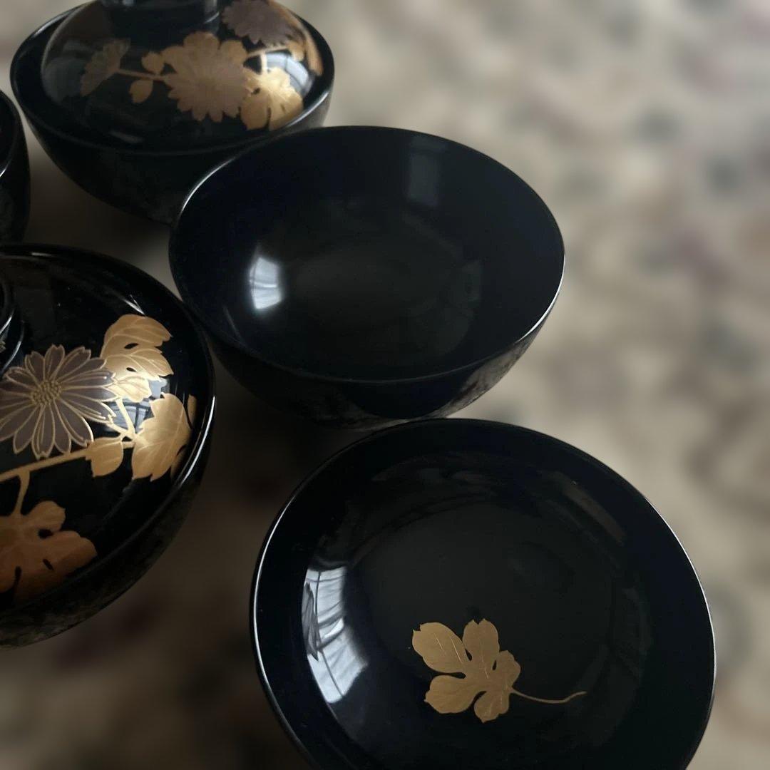 漆器5個セット 金花模様