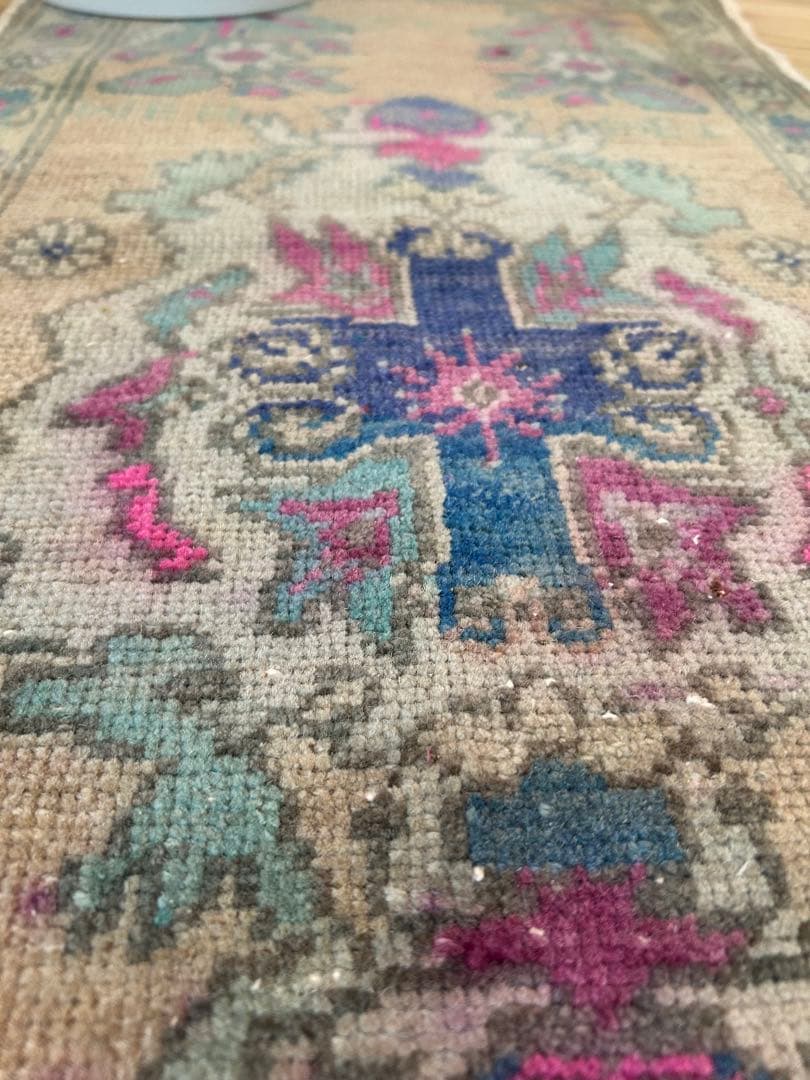 トライバルデザイン ウールラグ 約50×103cm ヴィンテージラグ