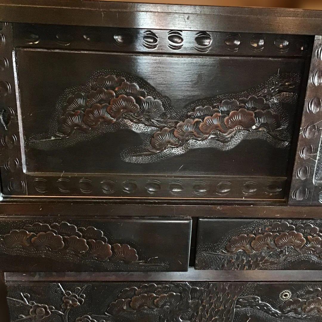 アンティーク軽井沢彫り　箪笥　収納　家具　3段