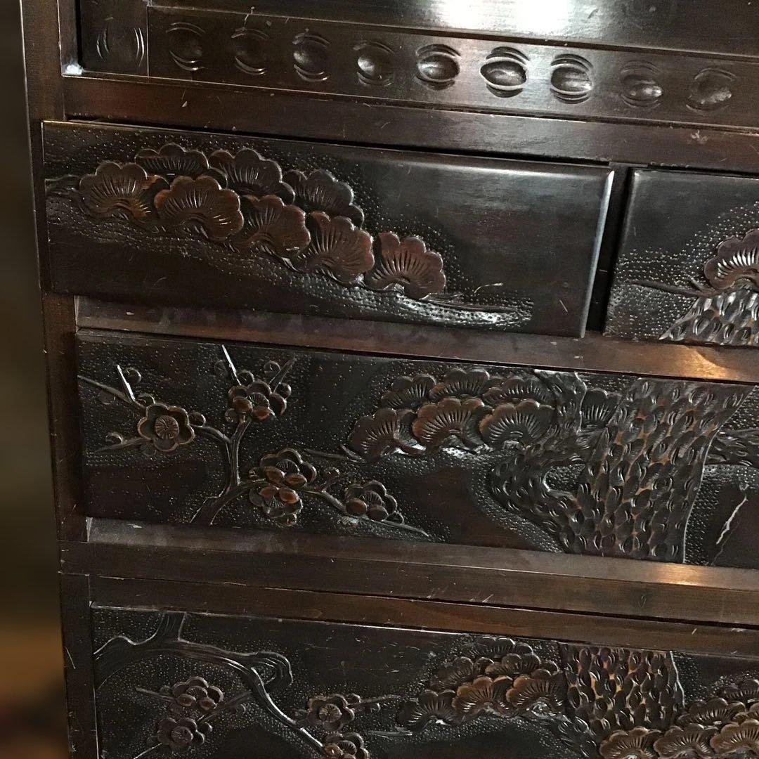 アンティーク軽井沢彫り　箪笥　収納　家具　3段