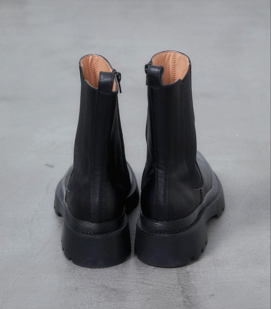 【値下】美品！アトリエブルージュレザー黒サイドゴアタンクブーツS 22.5～23