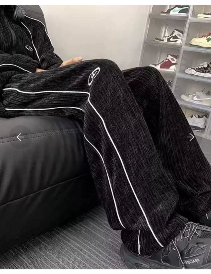 韓国 SEON ストリート カジュアル ベロア トラック セットアップ XL