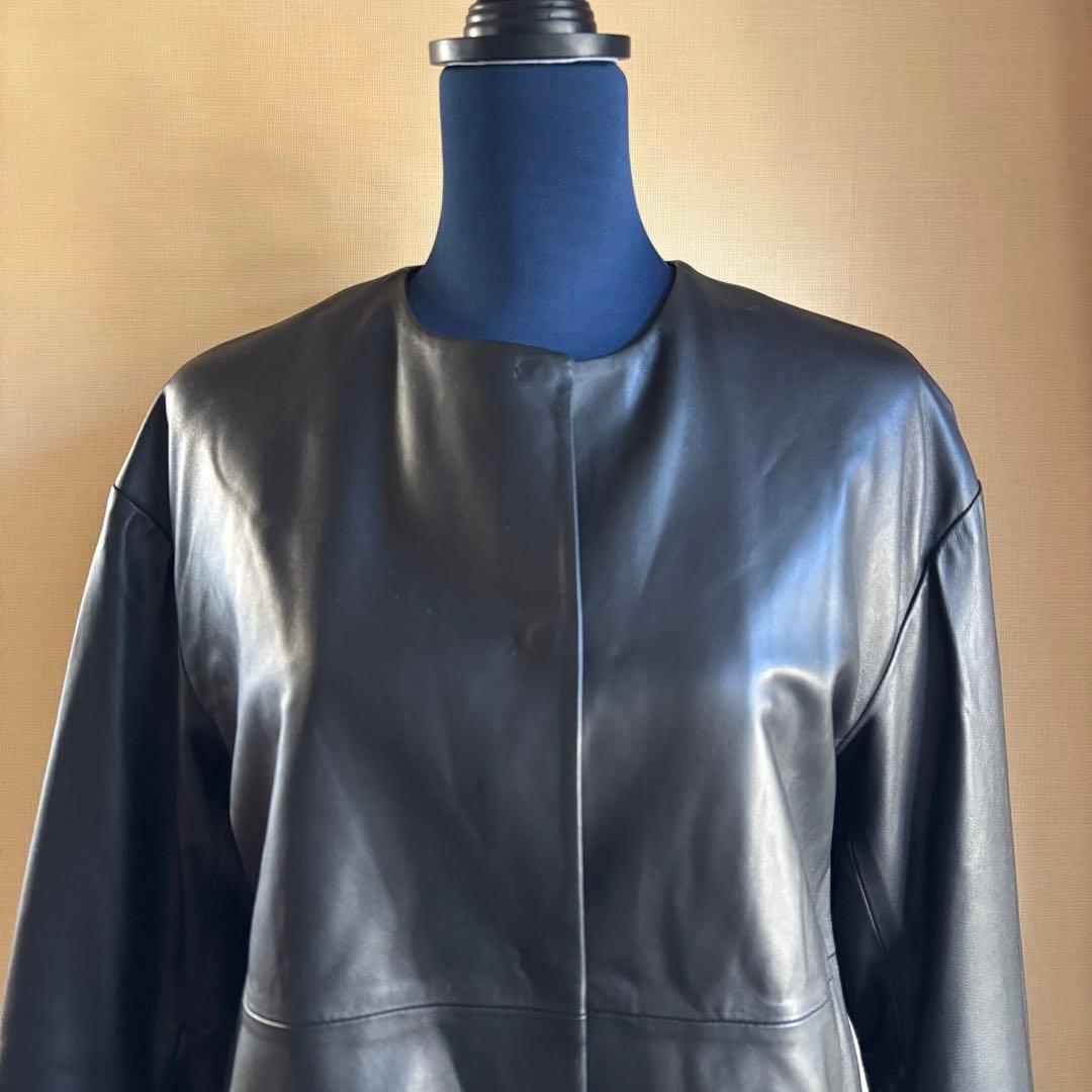 LYBY LYCKA 羊革ノーカラーレザージャケット 11AR ブラック 軽量