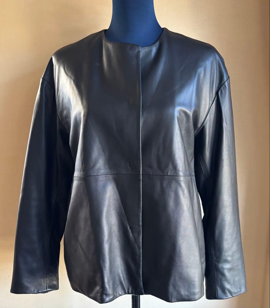 LYBY LYCKA 羊革ノーカラーレザージャケット 11AR ブラック 軽量