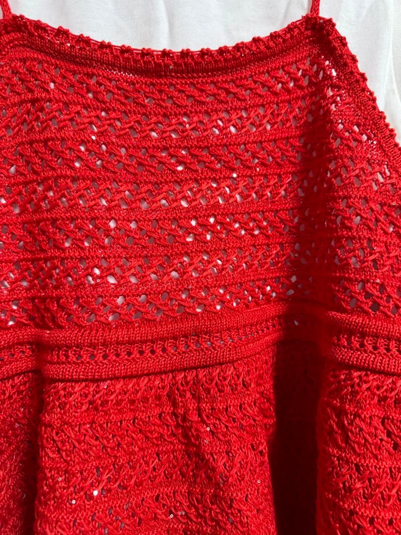 【ウォッシャブル】クロシェニットキャミ×ノースリトップス