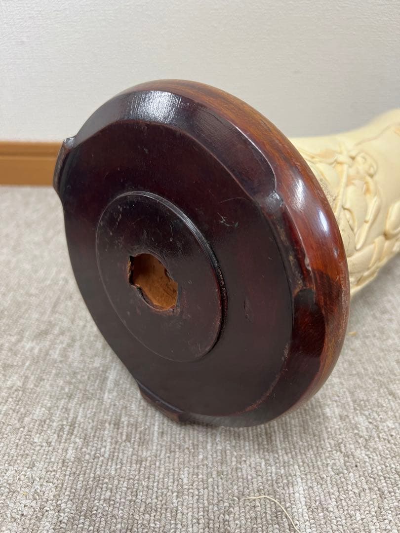極上　筆筒　泉舟在銘　紫檀台　文房具 （台込の重さ）/3490g