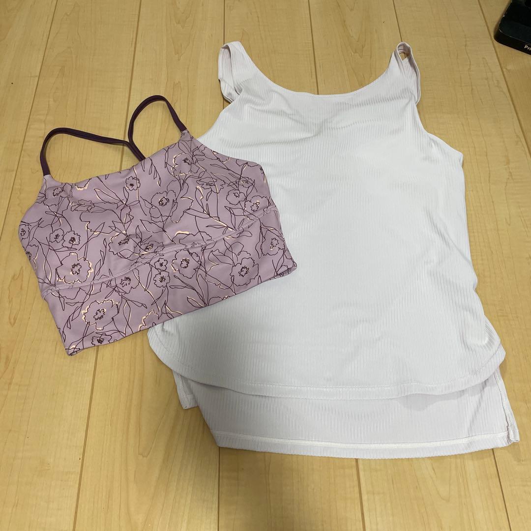 薄いピンク ノースリーブ ヨガウェア セットMサイズ