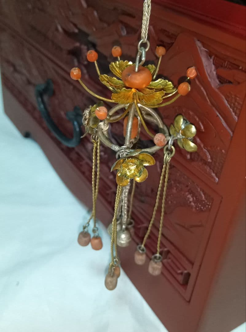 アンティーク　銀びら　かんざし　色々とかんざし入れ　日本髪　珊瑚