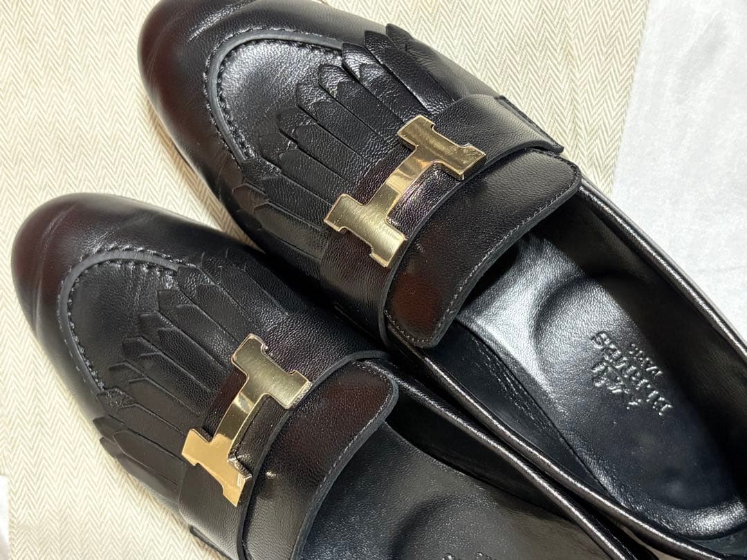 エルメス hermes 美品 モカシンロワイヤル 黒 35