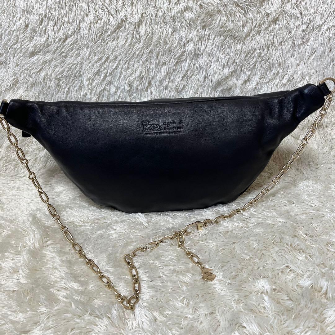 agnes b. アニエスベー　ボディバッグ　ラムレザー　ブラック