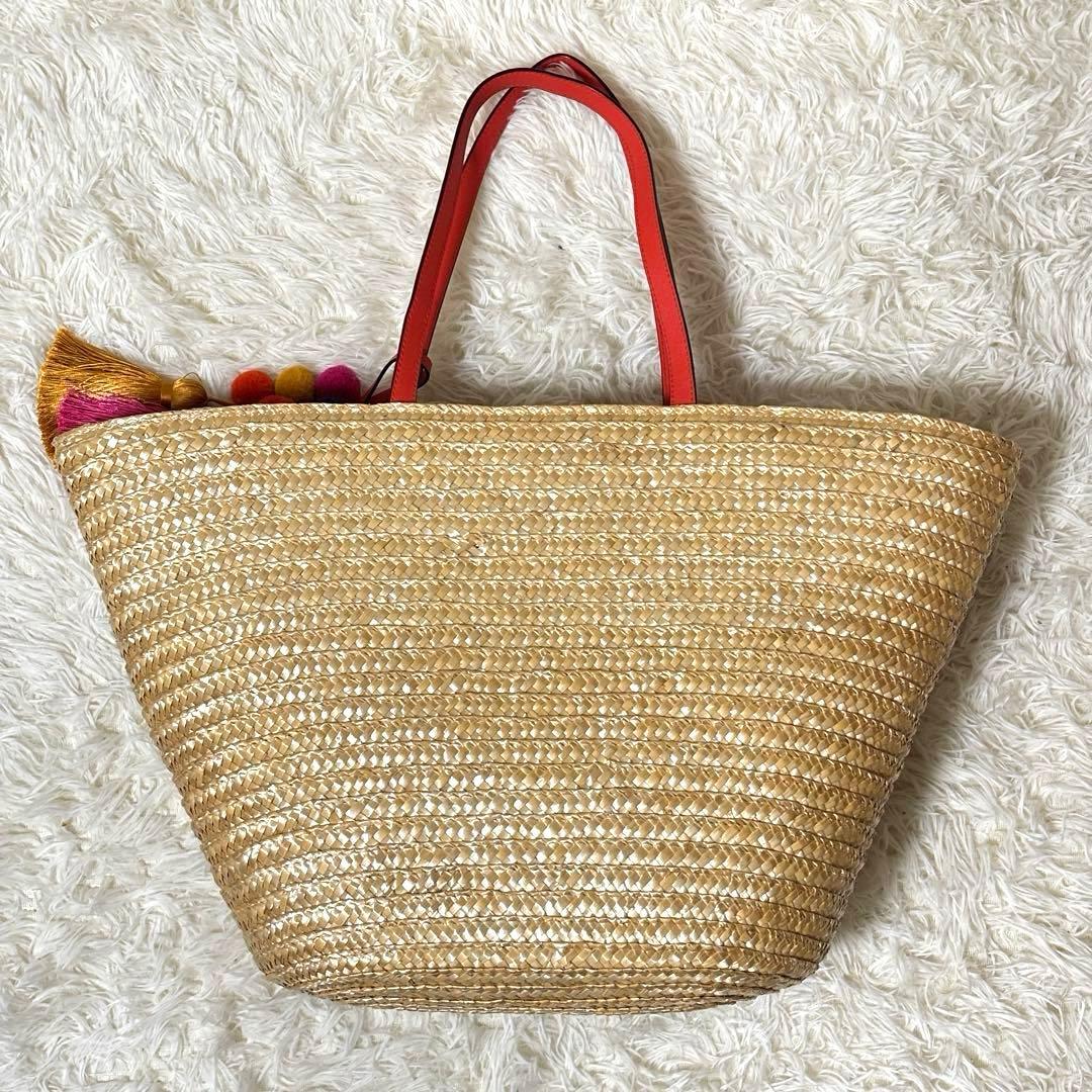 【極美品】kate spade ケイトスペード　かごバッグ　ポンポン　夏