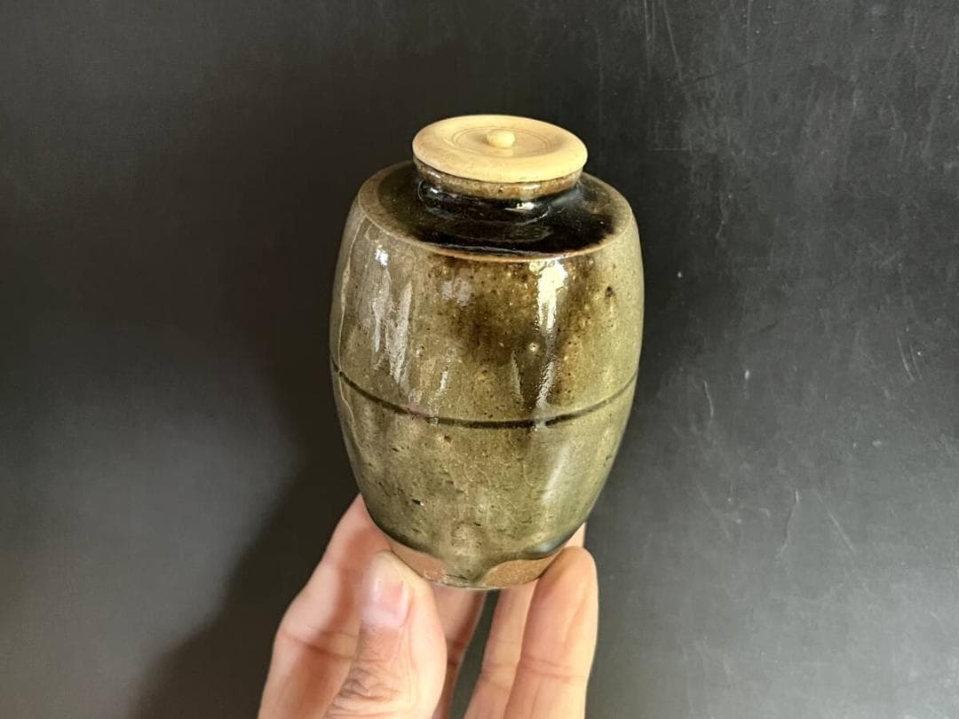 茶入■肩衝茶入 小代焼 流れ釉 茶瓶 お茶道具 糸切り高台 時代物 骨董品■