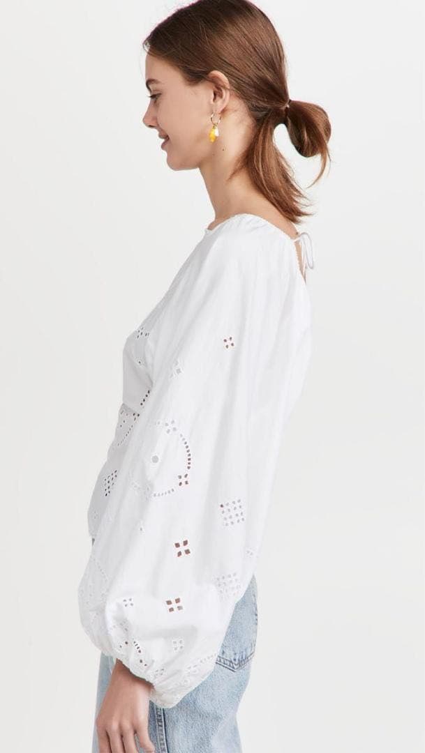 【新品タグ付き】GANNI／ガニー　イギリス刺繍ブラウス　34 白 ※送料込み