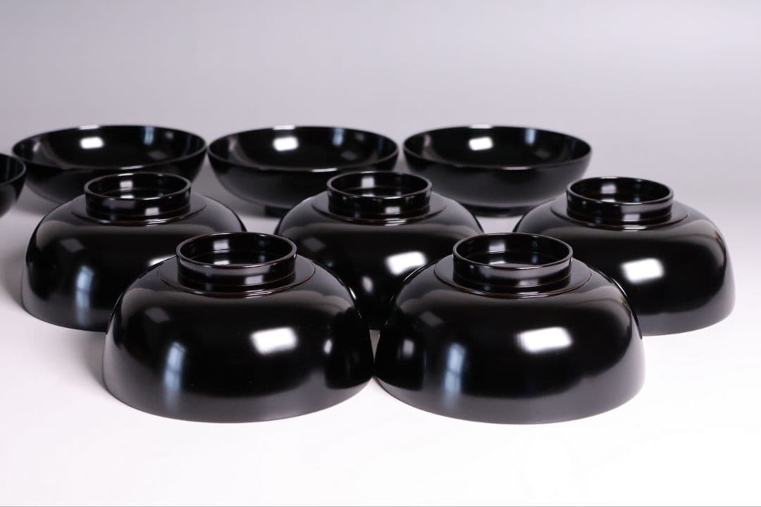 【MB197】輪島塗 天然木漆塗 黒塗椀 五客 蒔絵 大和絵 源氏絵 人物 昭和