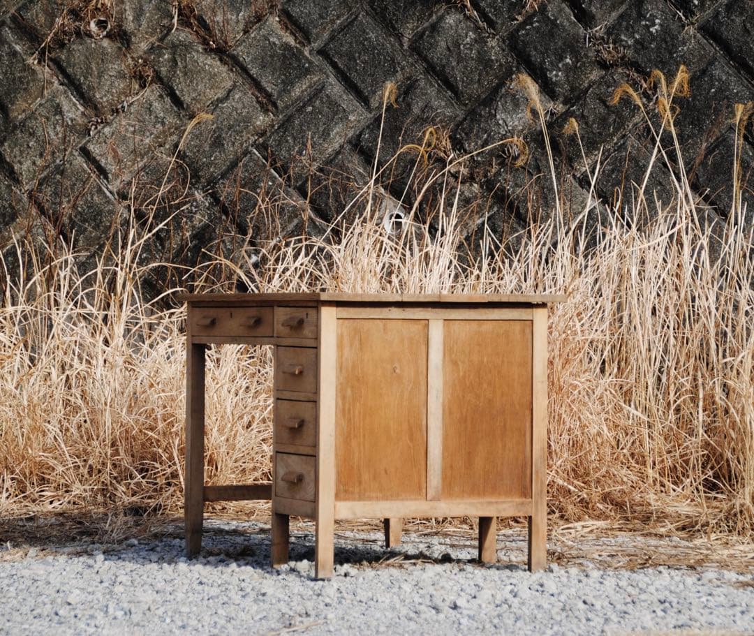 机　古道具　片袖机　ナラ材　無塗装　ナチュラル　レトロ　ヴィンテージ家具　剥離