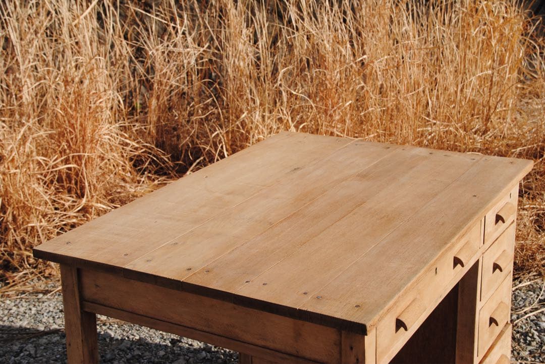 机　古道具　片袖机　ナラ材　無塗装　ナチュラル　レトロ　ヴィンテージ家具　剥離