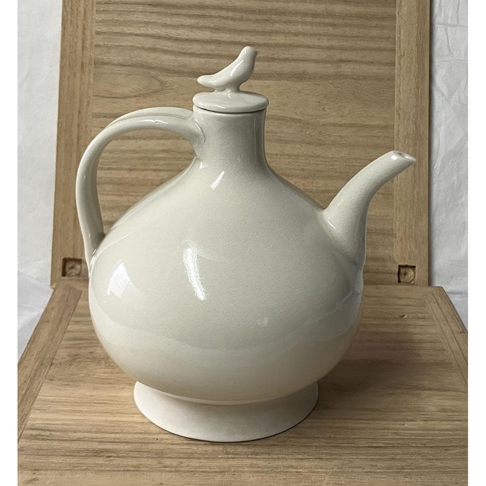 y064 白磁 水注 鳥の摘み 水差し 水次 茶道具