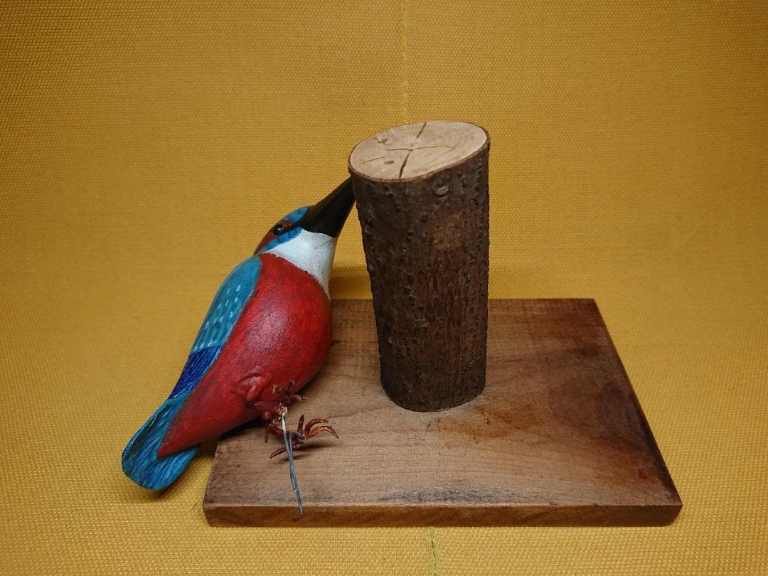 トリ　鳥　カワセミ　木彫　オブジェ　置物　インテリア　工芸品　美術品　A1430