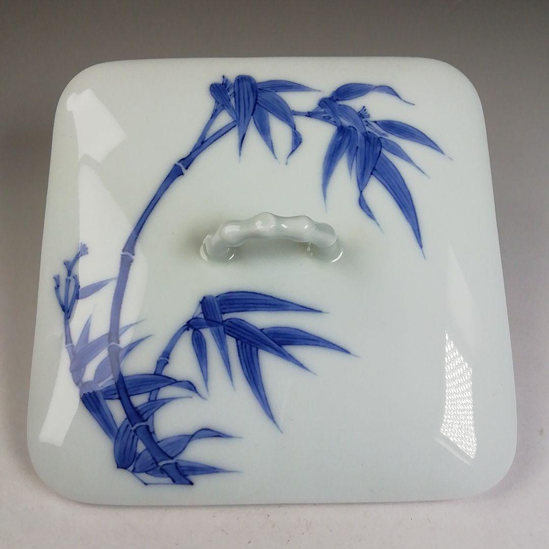 Ｔ７２１　水指　『白磁　染付　竹林』『四方水指』『横石喜助』　共箱　茶道具