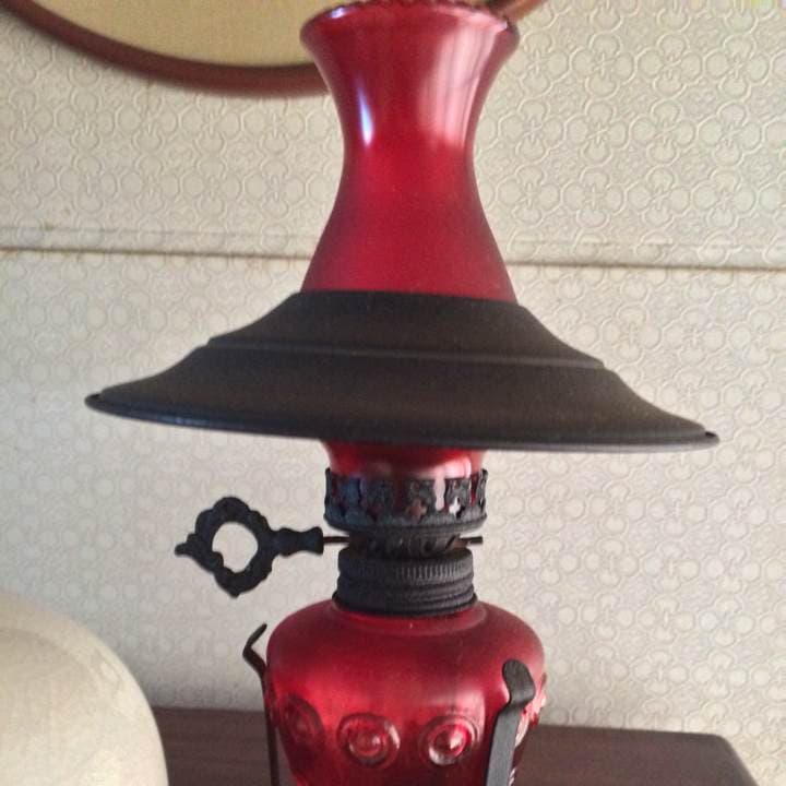 赤ガラス　オイルランプ　昭和レトロ