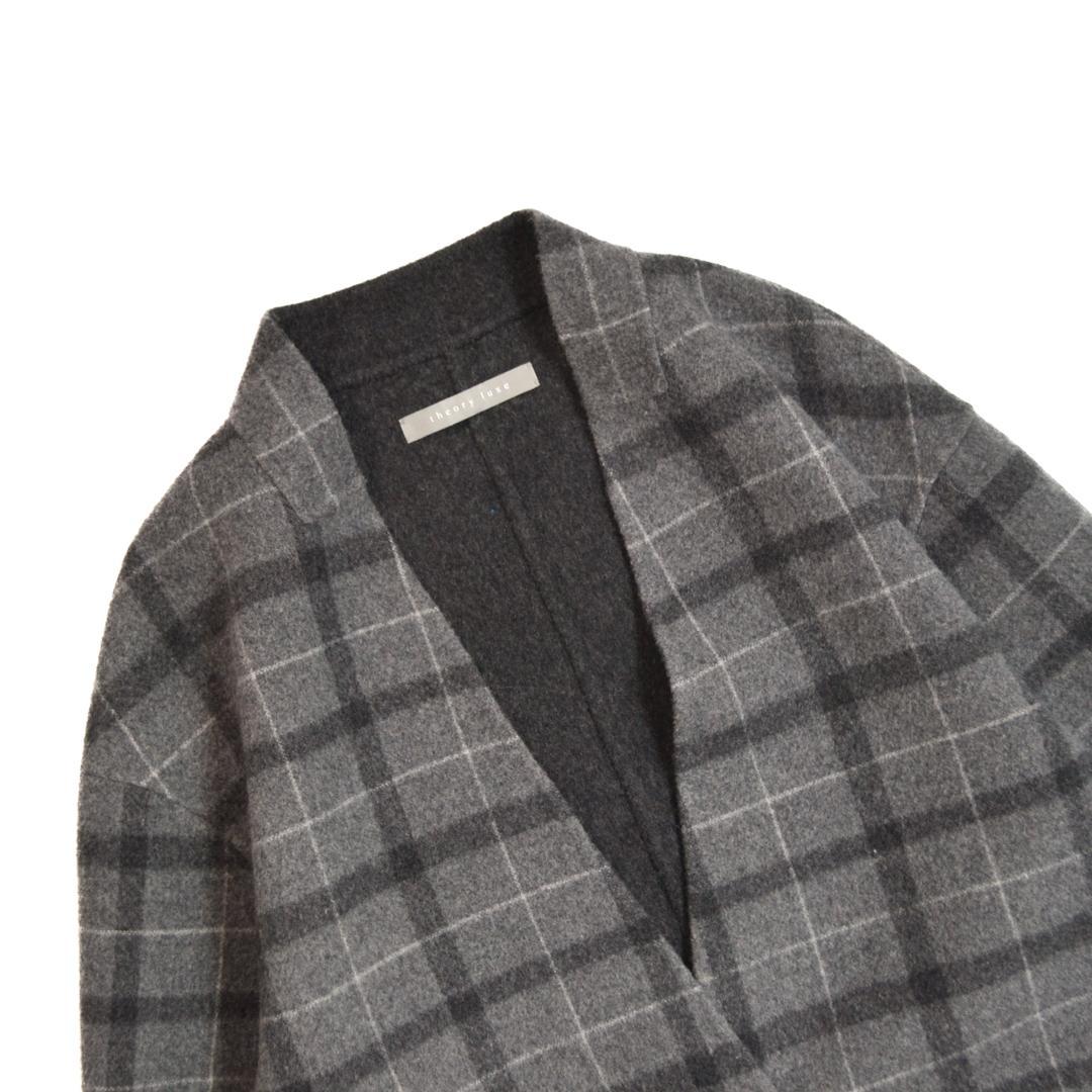 【極美品】theoryセオリー ウール混オーバーサイズチェックノーカラーコートM