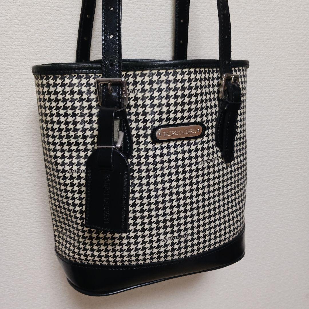【美品】RALPH LAUREN 千鳥格子PVC×本革レザー切替ショルダーバッグ