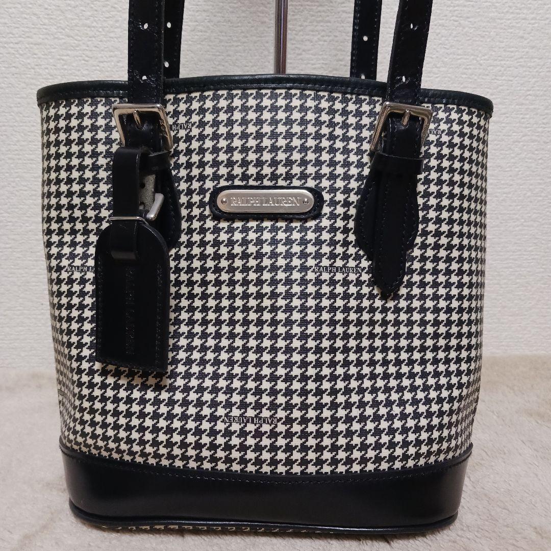 【美品】RALPH LAUREN 千鳥格子PVC×本革レザー切替ショルダーバッグ
