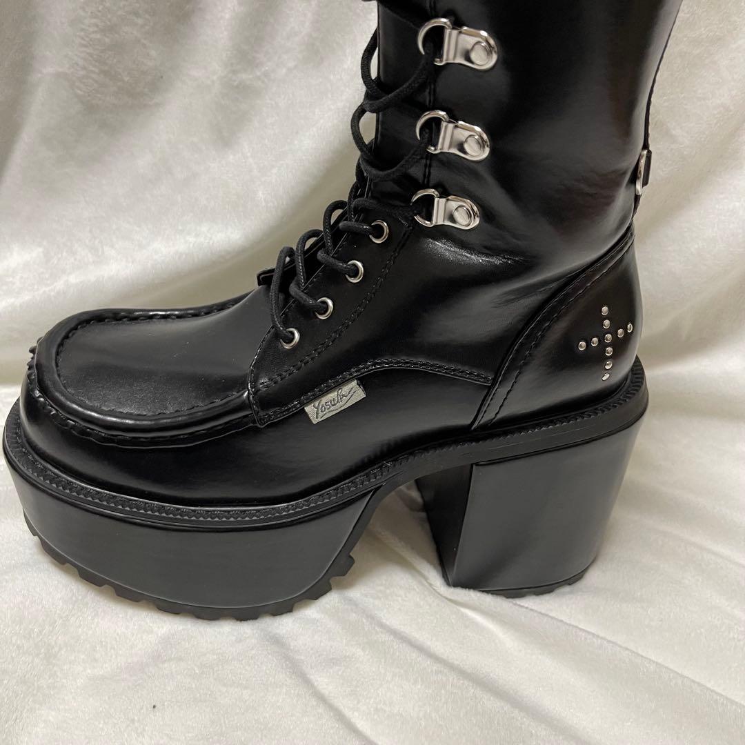 限定品 YOSUKE ヨースケ 厚底 地雷 レースアップ ロングブーツ ベルト